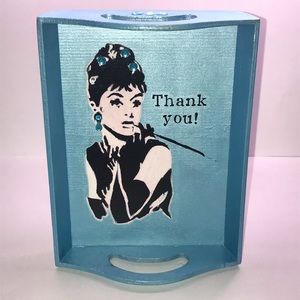 ⚡️Audrey Hepburn Thank You! Distressed graffiti Rocker Box Tray 5”x7.5X 2”